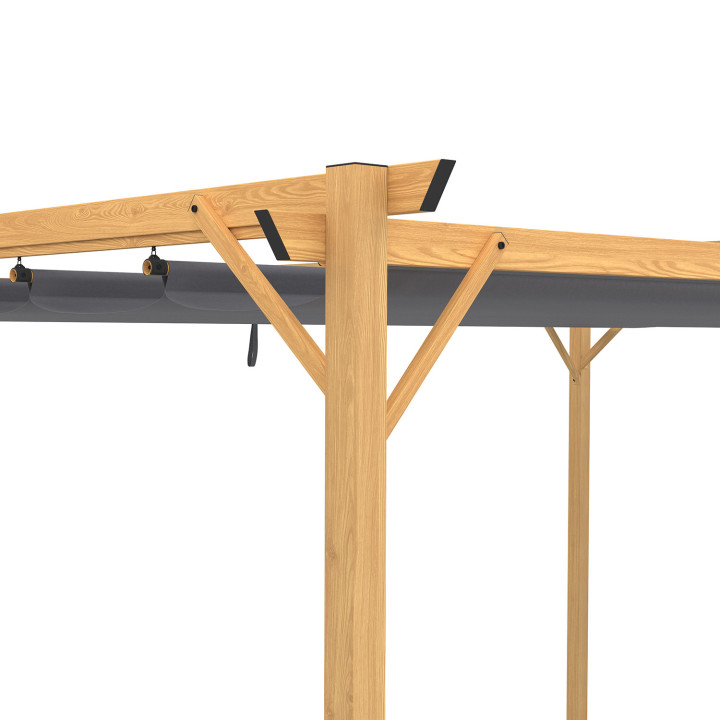 Pergola einziehbares Dach 4 Beine 3x4 M Laube Holzeffekt Tuch anthrazitgrau