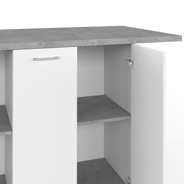 Zentralinsel BAO 140 cm 4 Personen weißes Holz mit Arbeitsfläche in Betonoptik