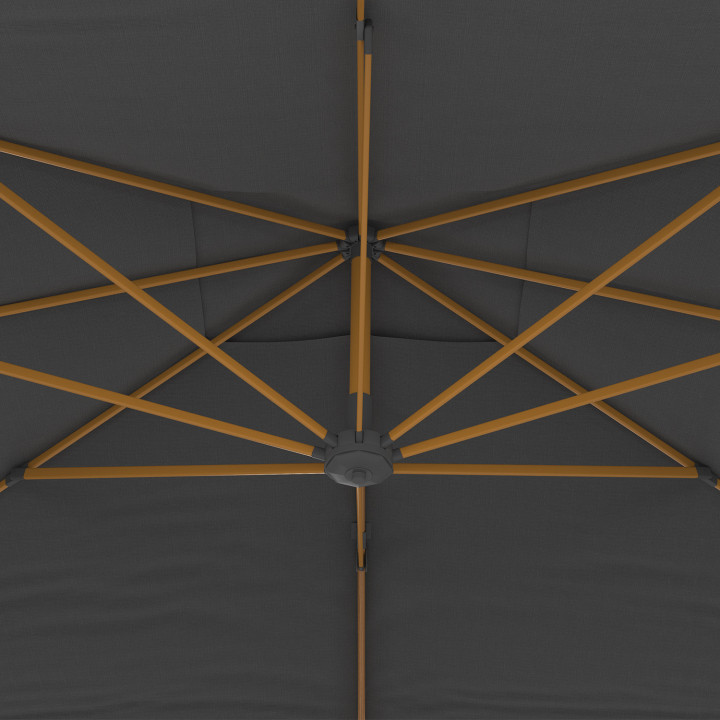 Sonnenschirm 360° drehbar CALVI matt mit Holzeffekt und grauem Tuch 3x4M mit Hülle