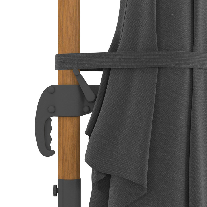 CALVI 360° draai-zwenkparasol, houtdecor mat en grijze stof 3X4M met hoes