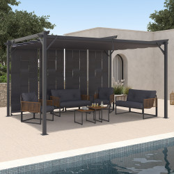 Houtskoolgrijze pergola met oprolbaar dak en 4 modulaire secties 3x4M | ID Market