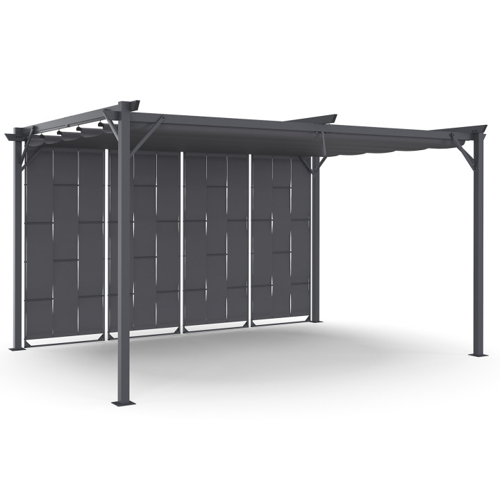 Pergola Persienne anthrazitgrau mit einziehbarem Dach und 4 modulierbaren Seitenteilen 3x4M | ID Market