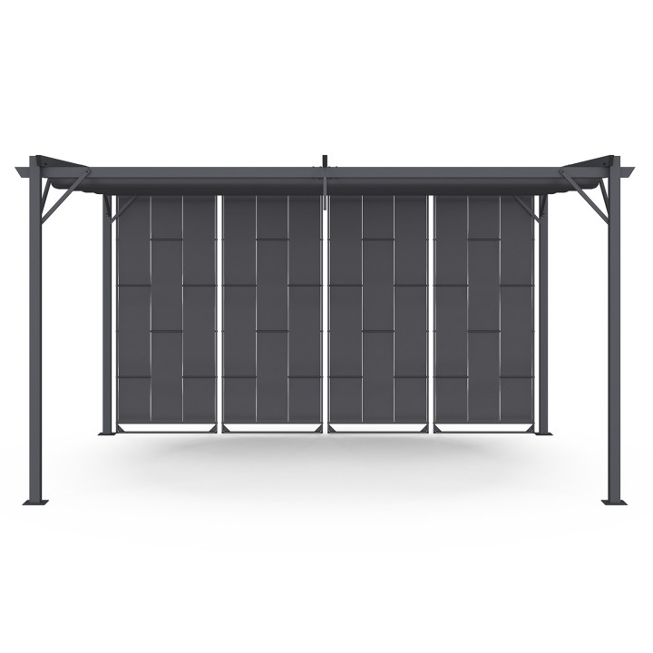 Pergola Persienne anthrazitgrau mit einziehbarem Dach und 4 modulierbaren Seitenteilen 3x4M | ID Market