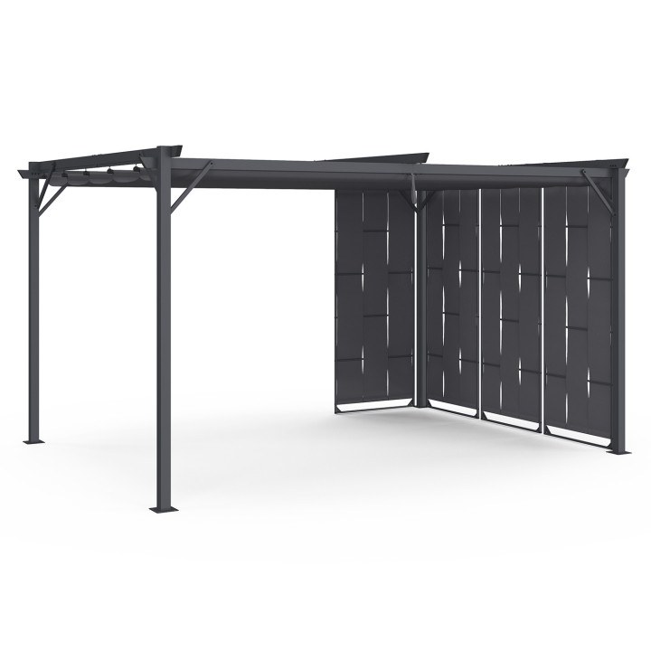 Pergola a lamelle grigio carbone con tetto retrattile e 4 sezioni modulari 3x4M | ID Market