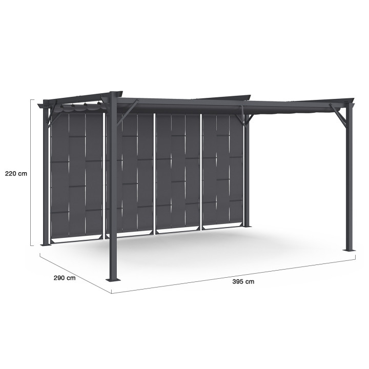 Houtskoolgrijze pergola met oprolbaar dak en 4 modulaire secties 3x4M | ID Market