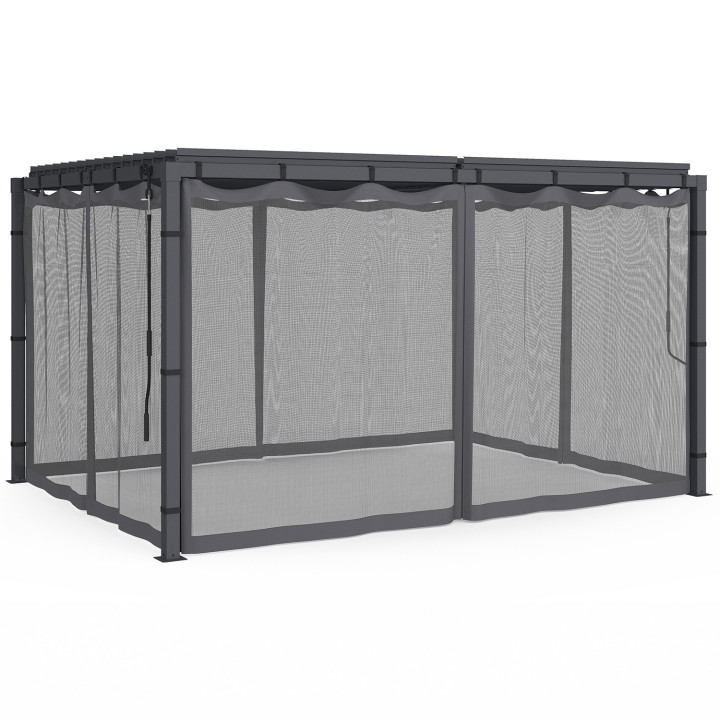 Set aus 4 Moskitonetzen für bioklimatische Pergola 3x4 grau mit Reißverschluss + Haken