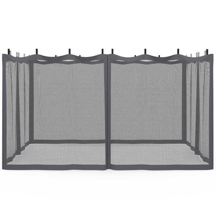 Set van 4 muggennetten voor bioklimatologische pergola 3x4 grijs met rits + haken