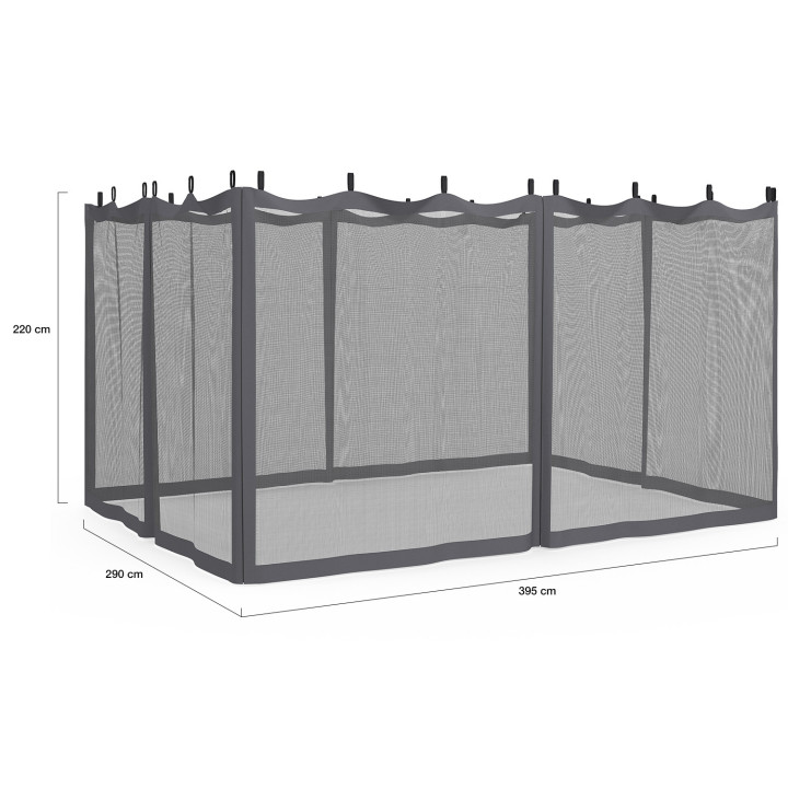 Set van 4 muggennetten voor bioklimatologische pergola 3x4 grijs met rits + haken