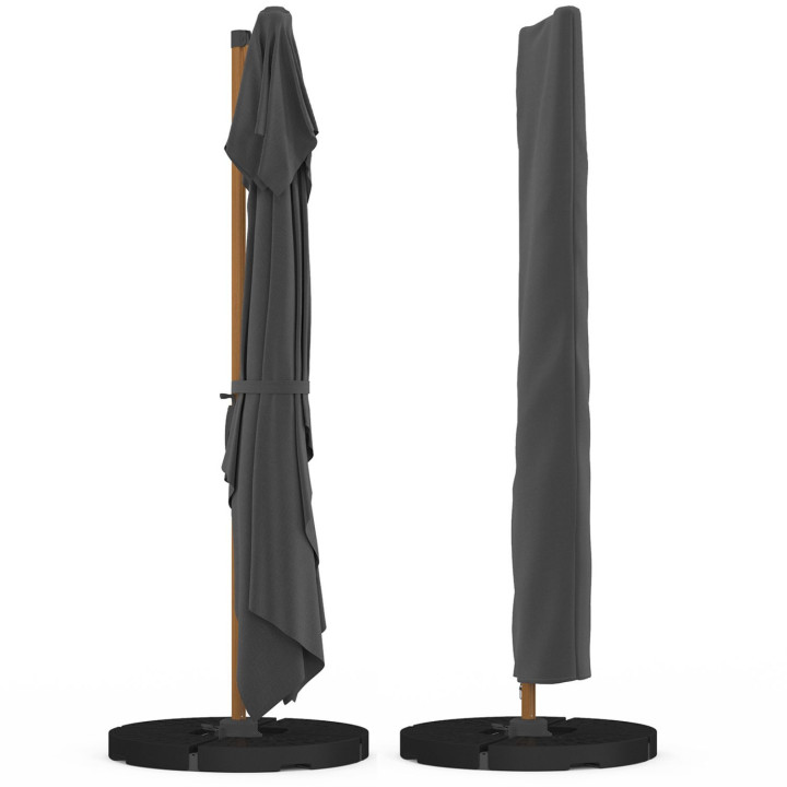 Sonnenschirm 360° drehbar CALVI matt mit Holzeffekt und grauem Tuch 3x4M mit Hülle