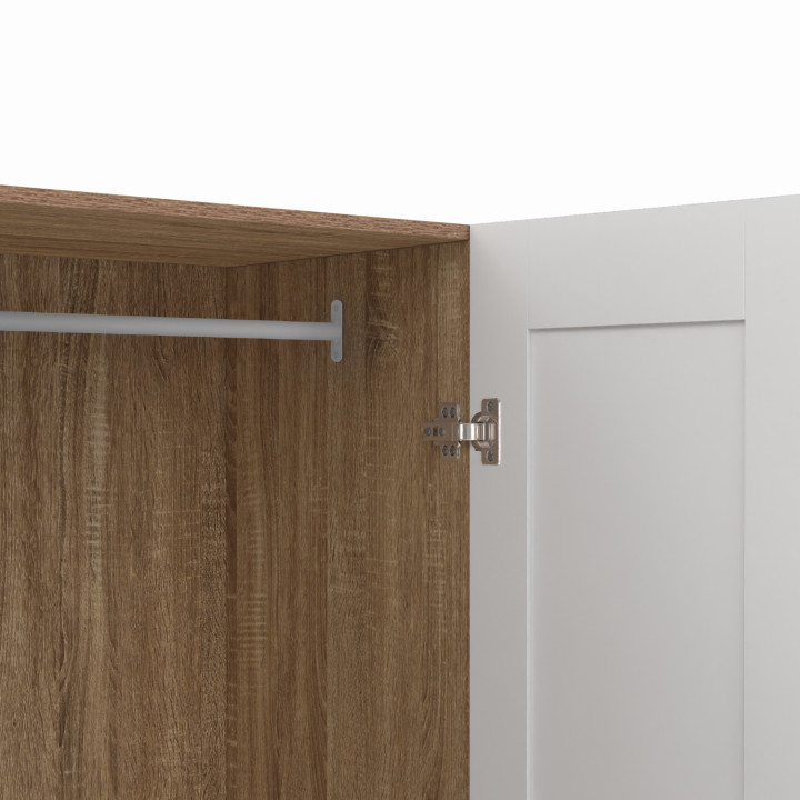 Armoire 2 portes VITO blanc et bois penderie 80 cm avec étagères rangement maxi capacité