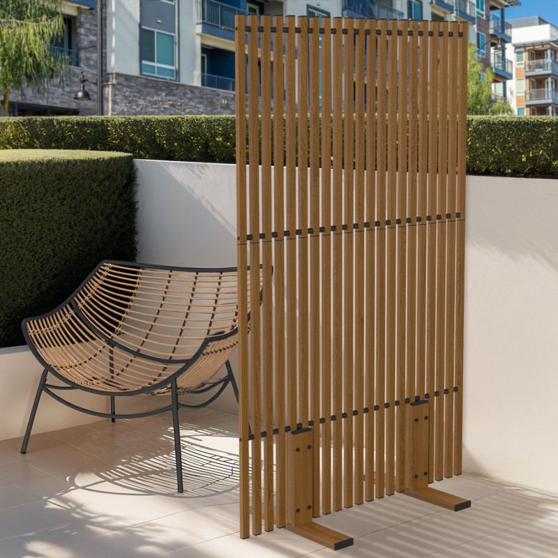Biombo decorativo de exterior 80 x 150 cm efecto madera