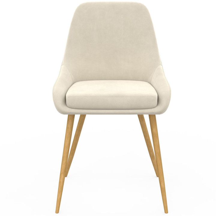 Lote de 6 sillas de comedor THALYA de terciopelo beige con patas y reposabrazos de efecto madera