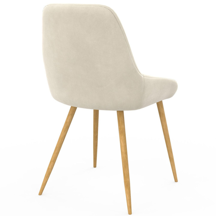 Set van 6 THALYA beige fluwelen eetkamerstoelen met houteffect poten en armleuningen