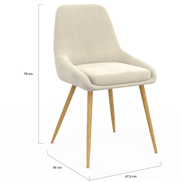 Lot de 6 chaises de salle à manger THALYA en velours beige et pieds effet bois avec accoudoirs