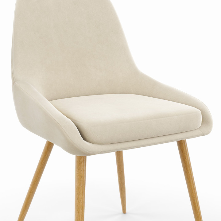Lot de 6 chaises de salle à manger THALYA en velours beige et pieds effet bois avec accoudoirs