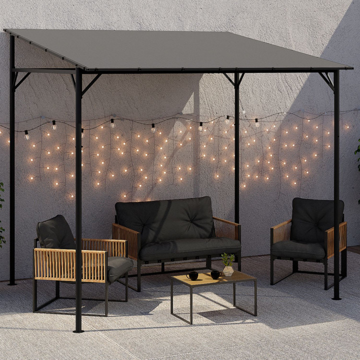 Pergola a 4 gambe inclinate 2,3 x 2,4 M in acciaio con tessuto grigio antracite
