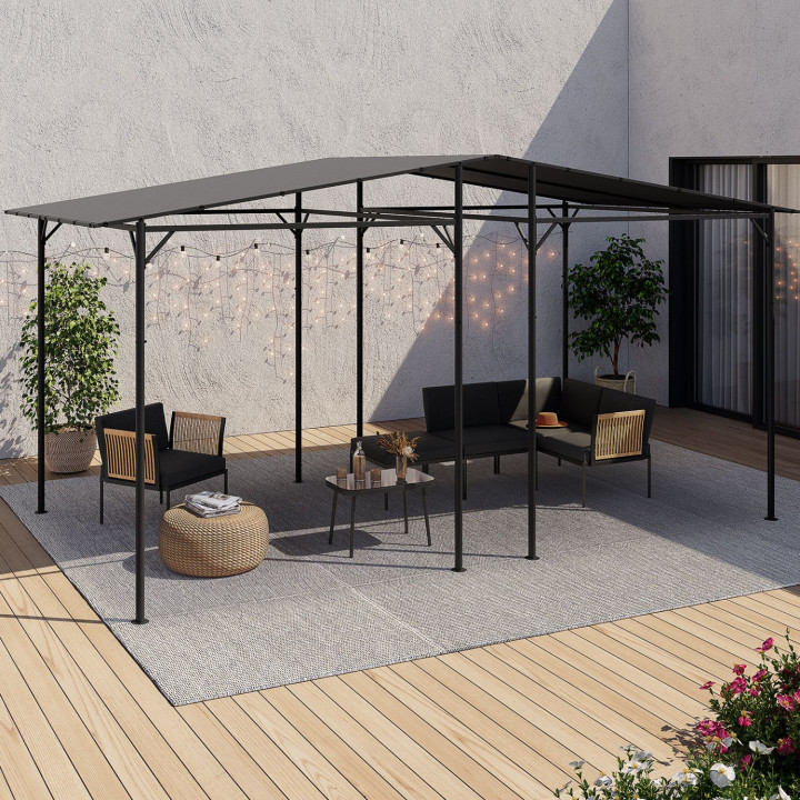 Pergola a 4 gambe inclinate 2,3 x 2,4 M in acciaio con tessuto grigio antracite