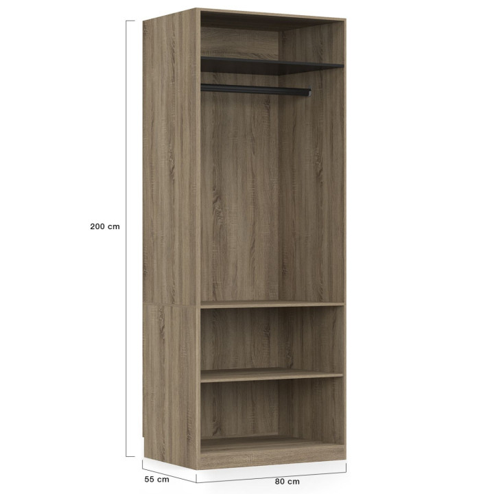 TAYLOR modulaire kleerkast 200 x 55 x 200 cm 3 modules met kleerkasten + legplanken + laden beuken en zwart