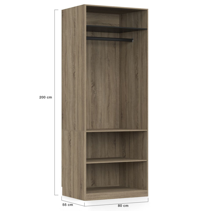 TAYLOR modulaire kleerkast 200 x 55 x 200 cm 3 modules met kleerkasten + legplanken + laden beuken en zwart