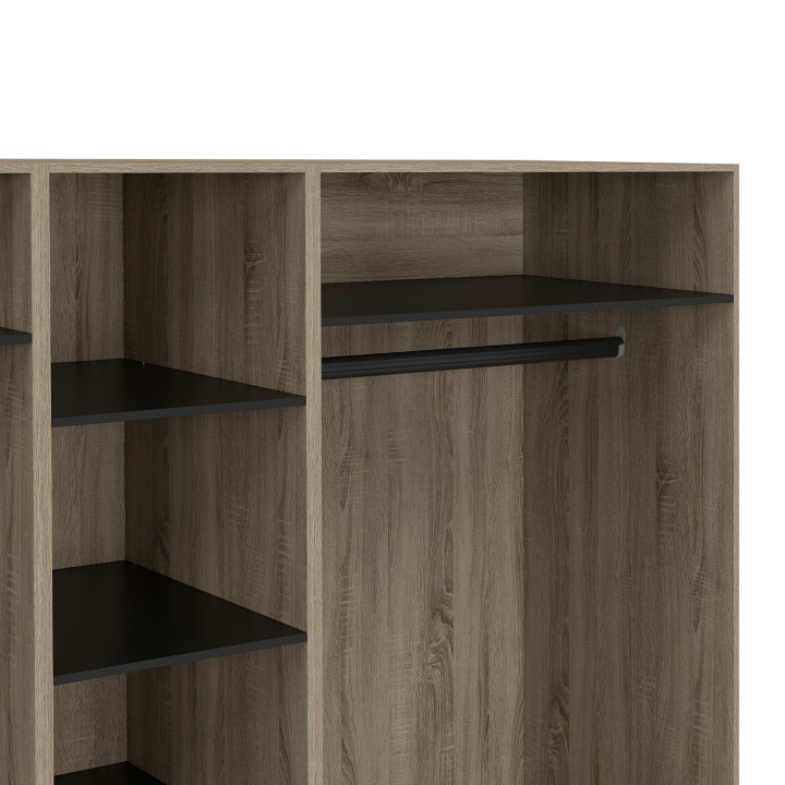 Dressing modulable TAYLOR 200 x 55 x 200 cm 3 modules avec penderies + étagères + tiroirs hêtre et noir