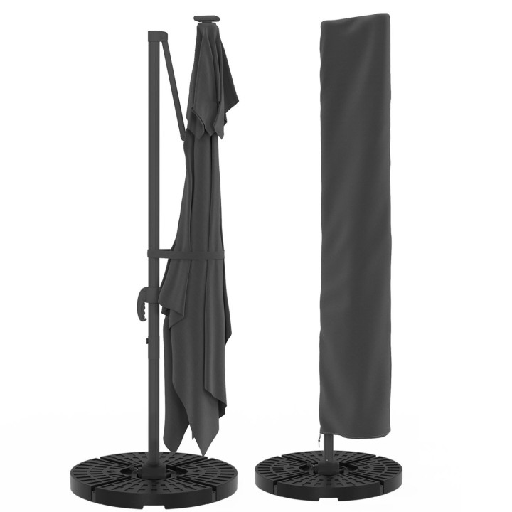 Parasol déporté inclinable rotatif 360 CALVI LED gris 3x4 M avec 4 dalles et housse