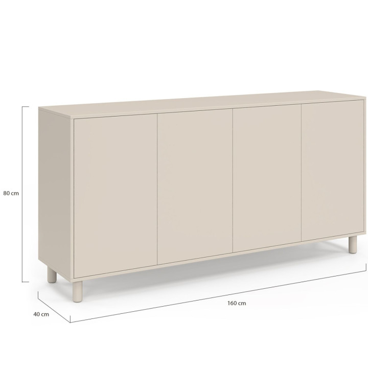 BERTILLE 160 cm dressoir met 4 beige houten deuren