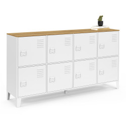 ESTER 139 cm Comò a 8 ante in metallo bianco con piano in legno dal design industriale