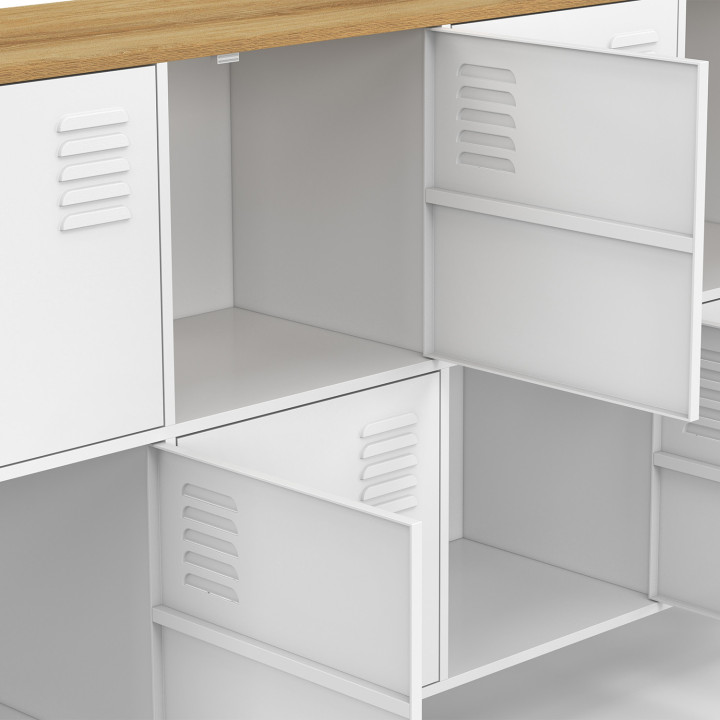 Sideboard mit Spind 139 cm ESTER 8 Türen aus weißem Metall Holzplatte Industriedesign