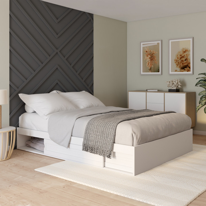 Wit bedframe 140x190 cm met opbergvakken - SALEM | ID Market