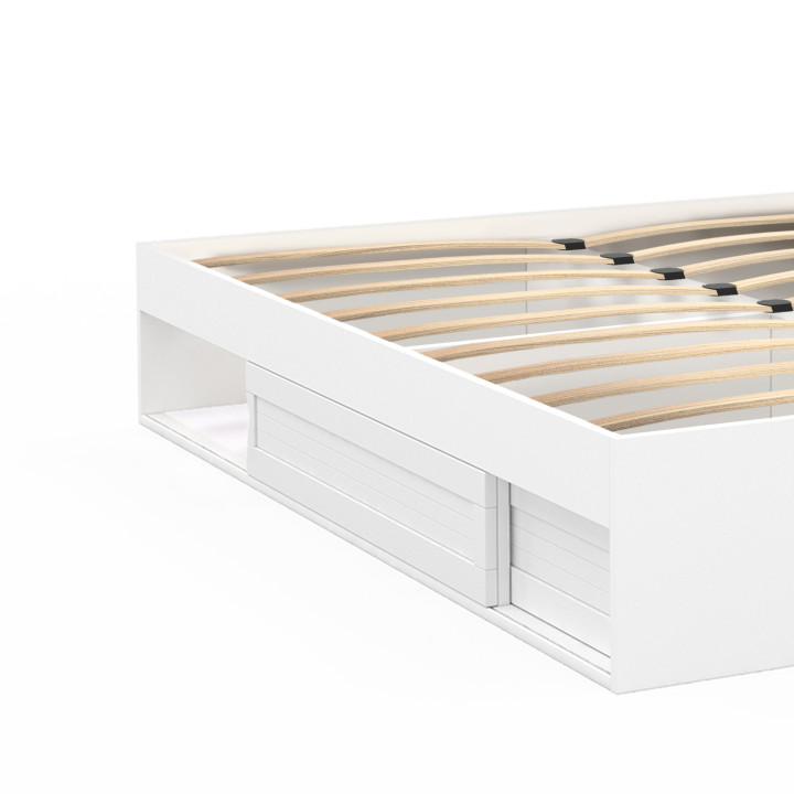 Cadre de lit double SALEM avec rangements et sommier 140 x 190 cm blanc