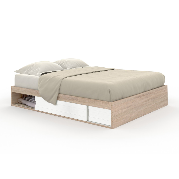 Bettrahmen 160x200 cm mit Stauraum und Lattenrost aus Holz und Weiß - SALEM | ID Market
