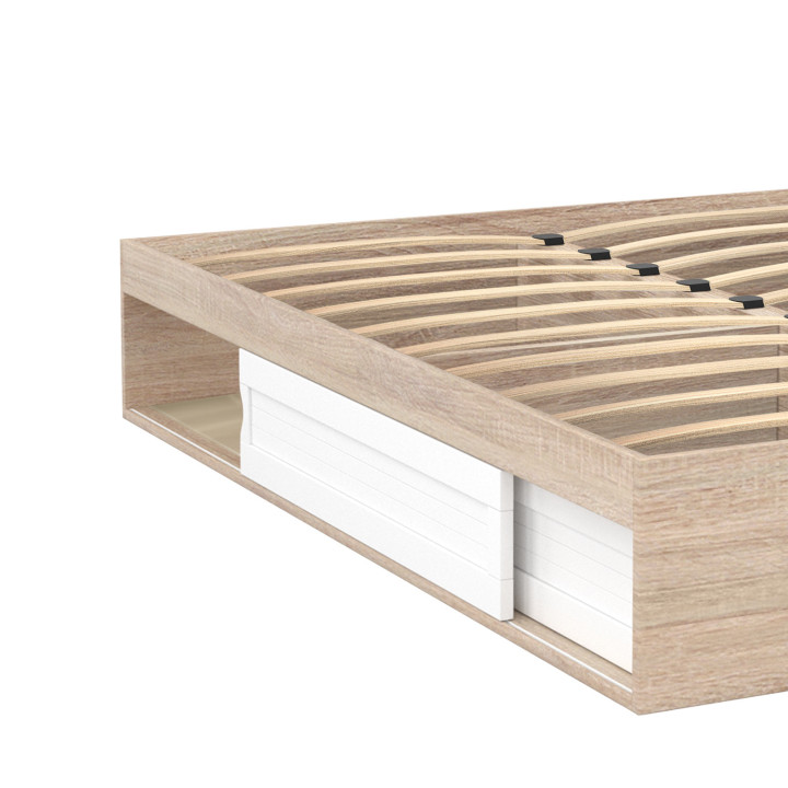 Hout en wit bedframe 160x200cm met opbergruimte en lattenbodem - SALEM | ID Market