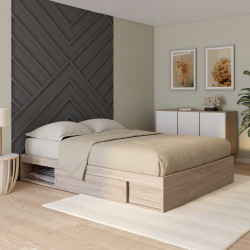 Bettrahmen 140x190 cm Aufbewahrung und Lattenrost aus Buche - SALEM | ID Market