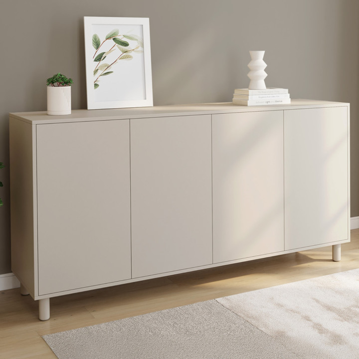 Sideboard 160 cm BERTILLE mit 4 Holztüren in beige