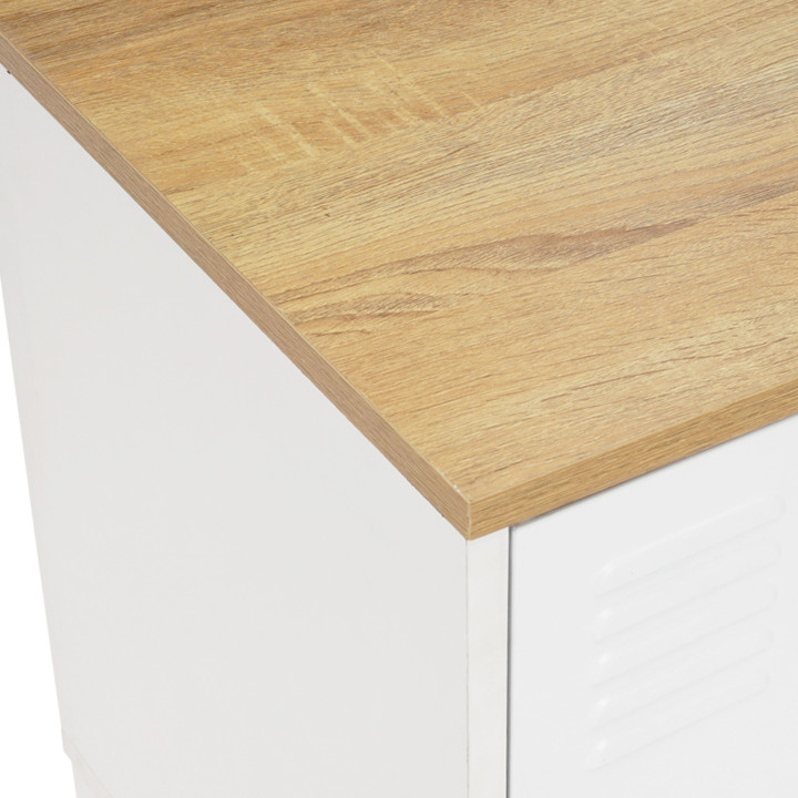 Buffet bas 140 cm ESTER 4 portes métal blanc plateau bois design industriel