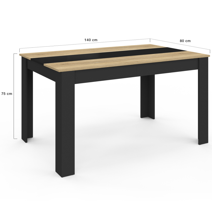 Table à manger rectangle GEORGIA 6 personnes noire et imitation hêtre 140 x 80 cm