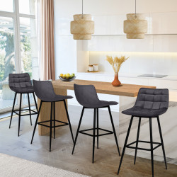 Barhocker aus grauem Samt, gesteppt, mit Metallfüßen x4 - MADY