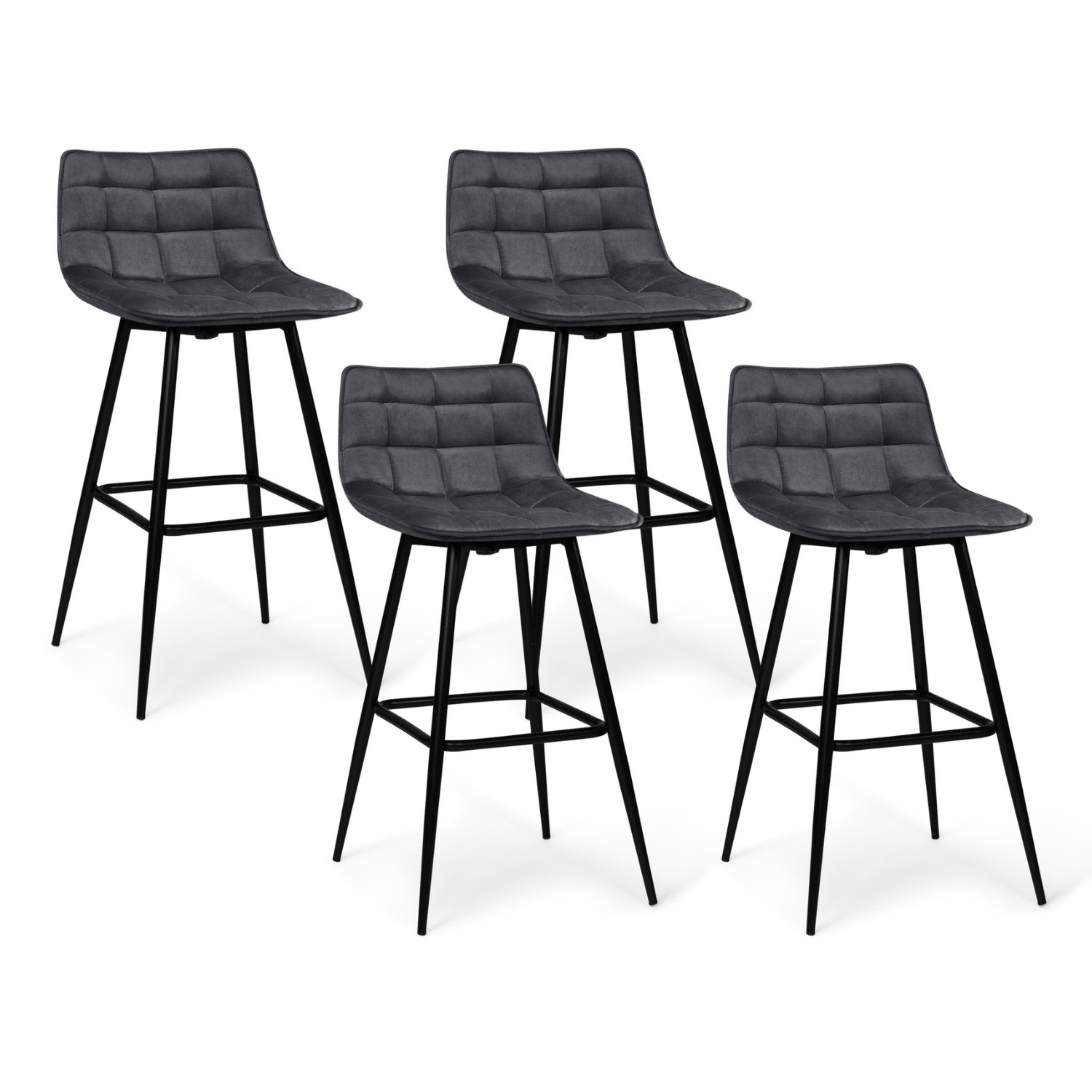 Lot de 4 tabourets en velours gris matelassé