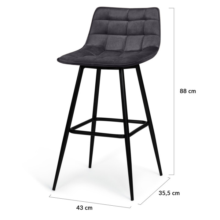Lot de 4 tabourets de bar MADY en velours gris foncé