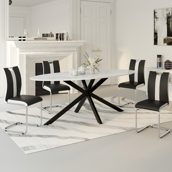 Lot de 4 chaises PIA noires et blanches pour salle à manger