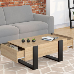 Table basse rectangulaire PHOENIX avec tiroirs 100 cm bois et noir