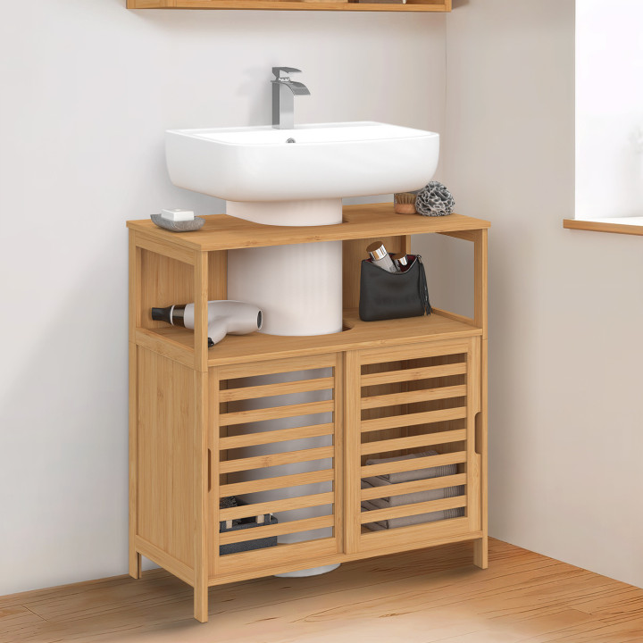 Mobile da bagno BEA in bambù con ante scorrevoli