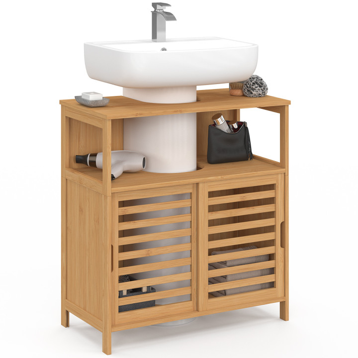 Mobile da bagno BEA in bambù con ante scorrevoli