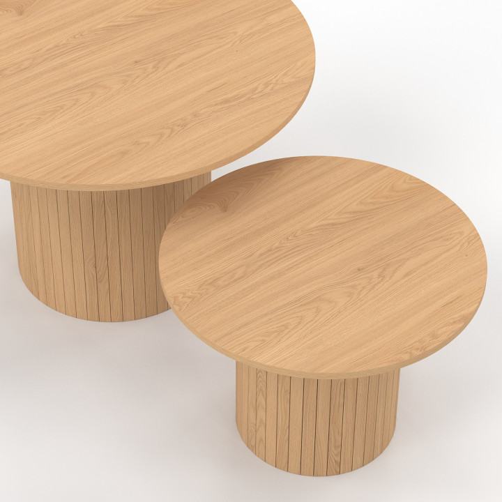 Set di 2 tavolini rotondi 50/70 con doghe in rovere - JULIETTE | IdMarket