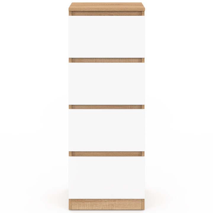 Meuble d'appoint 4 tiroirs TOMI 30 cm chiffonnier bois façon hêtre et blanc pour entrée salle de bain