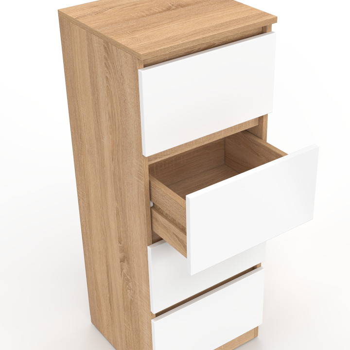 Mobile laterale a 4 cassetti TOMI 30 cm in faggio e chiffoniera bianca per ingresso bagno