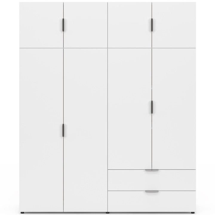 Kleiderschrank 4-türig MINA weiß Kleiderschrank 160 cm mit 2 hohen Ablagen und 2 Schubladen