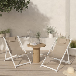 Set di 2 sedie in metallo bianco LOTA in tessuto textilene beige