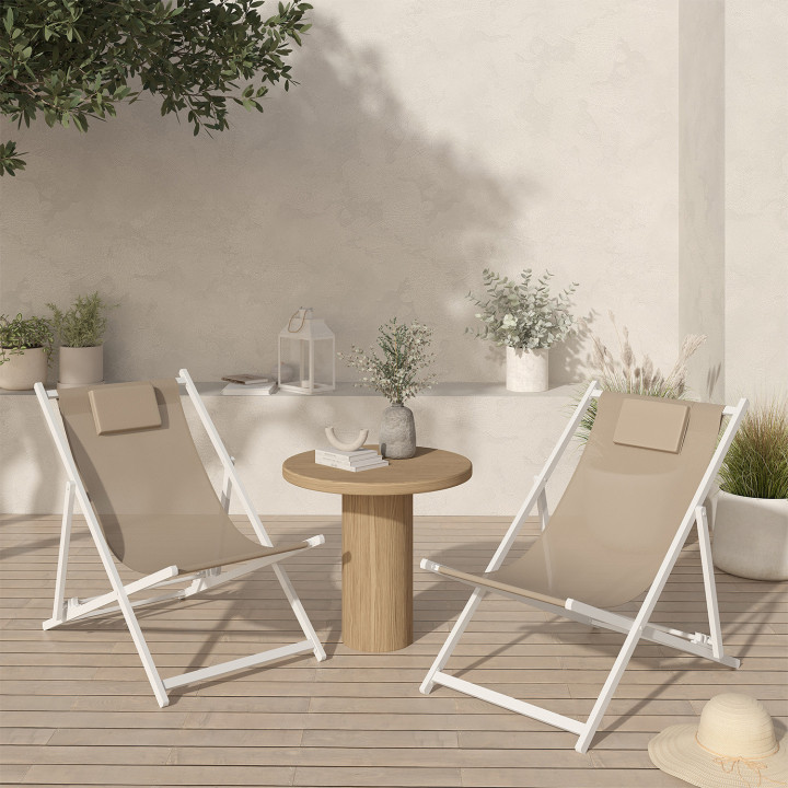Set van 2 witte metalen stoelen LOTA beige textilene stof