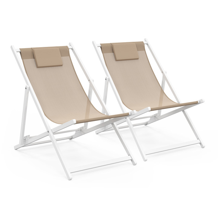 Set di 2 sedie in metallo bianco LOTA in tessuto textilene beige